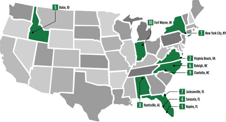 Map of Top 10 Places to Retire